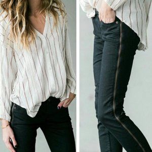 Free People Jeans Black/Bronze Zipper Skinny Ankle Sz 24